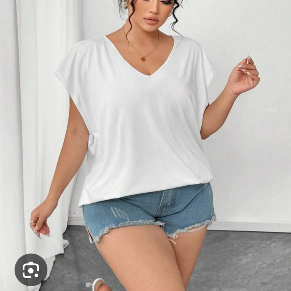 Express White V-Neck Short Sleeve Top
